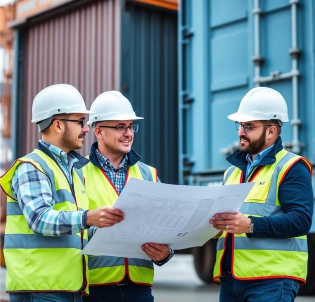 Project Cargo Engineers Reviewing Logistics Plans At Port 2